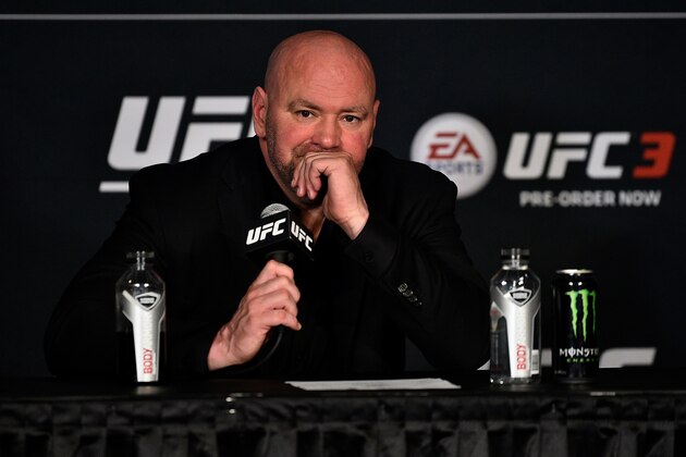 NEW YORK, NY - NOVEMBER 04:  UFC President Dana White speaks to the media during the UFC 217 post fight press conference event inside Madison Square Garden on November 4, 2017 in New York City. (Photo by Jeff Bottari/Zuffa LLC/Zuffa LLC via Getty Images)