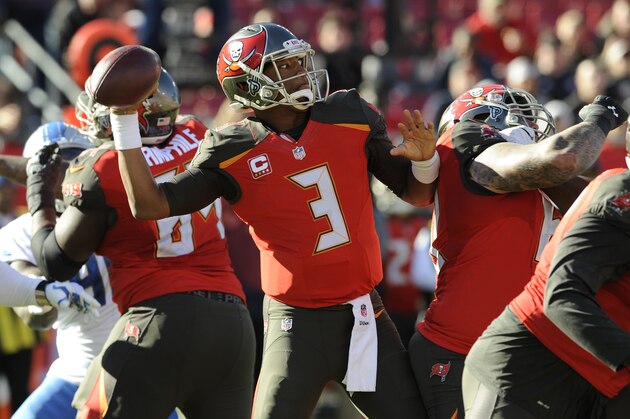 Tampa Bay Buccaneers quarterback Jameis Winston (3) throws a pass against the Detroit Lions during the second half of an NFL football game Sunday, Dec. 10, 2017, in Tampa, Fla. (AP Photo/Steve Nesius)
