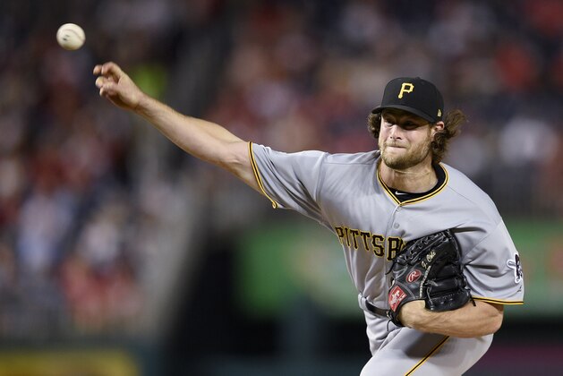 Pittsburgh Pirates starting pitcher Gerrit Cole throws during the first inning of a baseball game against the Washington Nationals, Friday, Sept. 29, 2017, in Washington. (AP Photo/Nick Wass)