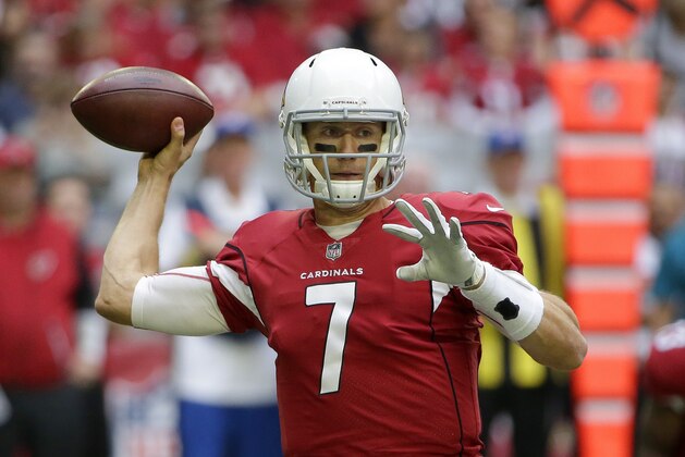 Arizona Cardinals quarterback Blaine Gabbert throws a pass against the Tennessee Titans during the first half of an NFL football game, Sunday, Dec.10, 2017, in Glendale, Ariz. (AP Photo/Rick Scuteri)