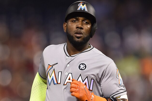 Miami Marlins' Marcell Ozuna in action during the second baseball game in a doubleheader against the Philadelphia Phillies, Tuesday, Aug. 22, 2017, in Philadelphia. (AP Photo/Derik Hamilton)