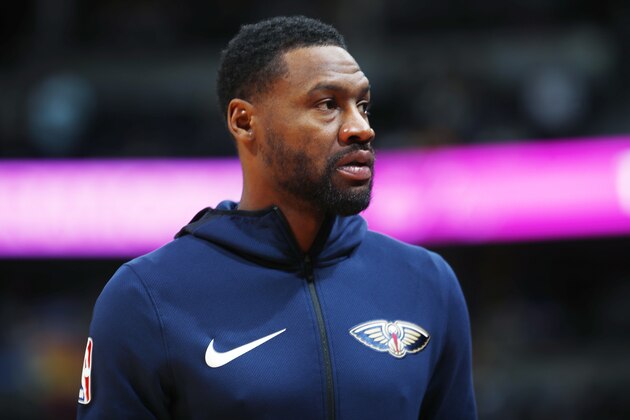 New Orleans Pelicans guard Tony Allen (24) in the second half of an NBA basketball game Friday, Nov. 17, 2017, in Denver. The Nuggets won 146-114. (AP Photo/David Zalubowski)