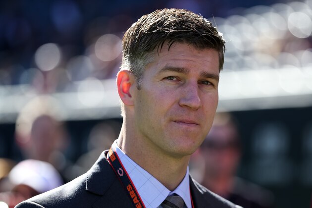 CHICAGO, IL - NOVEMBER 01:  Chicago Bears general manager Ryan Pace stands on the sidelines during warm-ups prior to the game against the Minnesota Vikings at Soldier Field on November 1, 2015 in Chicago, Illinois.  (Photo by Jonathan Daniel/Getty Images)
