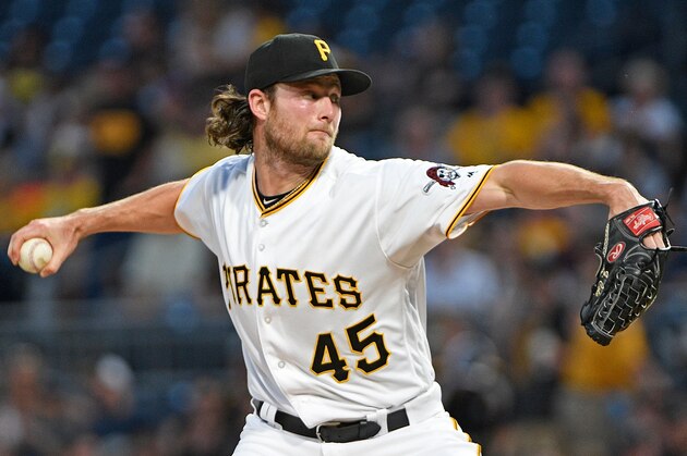 PITTSBURGH, PA - SEPTEMBER 23:  Gerrit Cole #45 of the Pittsburgh Pirates delivers a pitch in the first inning during the game against the St. Louis Cardinals at PNC Park on September 23, 2017 in Pittsburgh, Pennsylvania. (Photo by Justin Berl/Getty Images)