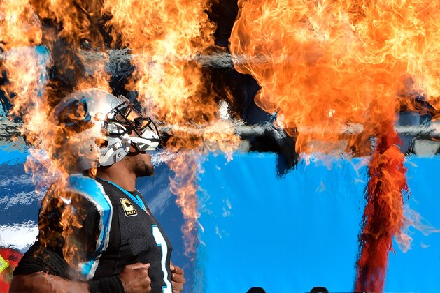 CHARLOTTE, NC - DECEMBER 10:  Cam Newton #1 of the Carolina Panthers is introduced during their game against the Minnesota Vikings at Bank of America Stadium on December 10, 2017 in Charlotte, North Carolina.  (Photo by Grant Halverson/Getty Images)