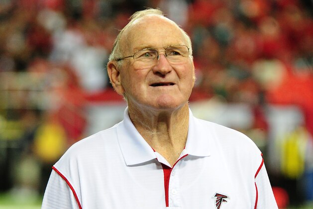 ATLANTA, GA - SEPTEMBER 14: Former member of the Atlanta Falcons Tommy Nobis is introduced during the game against the Philadelphia Eagles at the Georgia Dome on September 14, 2015 in Atlanta, Georgia. (Photo by Scott Cunningham/Getty Images)