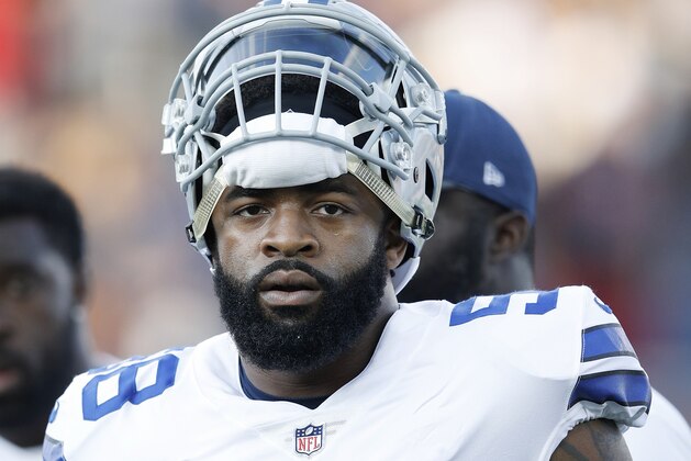 CANTON, OH - AUGUST 03: Damontre Moore #58 of the Dallas Cowboys looks on during the NFL Hall of Fame preseason game against the Arizona Cardinals at Tom Benson Hall of Fame Stadium on August 3, 2017 in Canton, Ohio. Dallas won 20-18. (Photo by Joe Robbins/Getty Images)