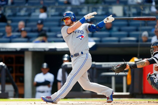 NEW YORK, NY - SEPTEMBER 30:  Josh Donaldson #20 of the Toronto Blue Jays in action against the New York Yankees at Yankee Stadium on September 30, 2017 in the Bronx borough of New York City. The Yankees defeated the Blue Jays 2-1.  (Photo by Jim McIsaac/Getty Images)