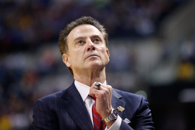 INDIANAPOLIS, IN - MARCH 19:  Head coach Rick Pitino of the Louisville Cardinals reacts to their 69-73 loss to the Michigan Wolverines during the second round of the 2017 NCAA Men's Basketball Tournament at the Bankers Life Fieldhouse on March 19, 2017 in Indianapolis, Indiana.  (Photo by Joe Robbins/Getty Images)