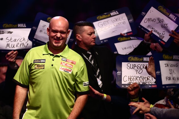 LONDON, ENGLAND - DECEMBER 14:  Michael van Gerwen of the Netherlands walks in prior to his first round match against Christian Kist of the Netherlands during day one of the 2018 William Hill PDC World Darts Championships at Alexandra Palace on December 14, 2017 in London, England.  (Photo by Jordan Mansfield/Getty Images)