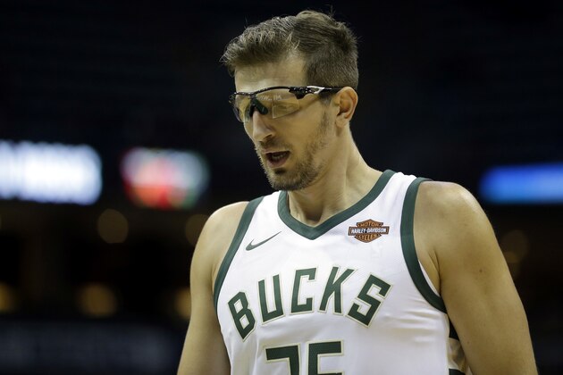 Milwaukee Bucks' Mirza Teletovic during a preseason NBA basketball game against the Indiana Pacers Wednesday, Oct. 4, 2017, in Milwaukee. (AP Photo/Aaron Gash)