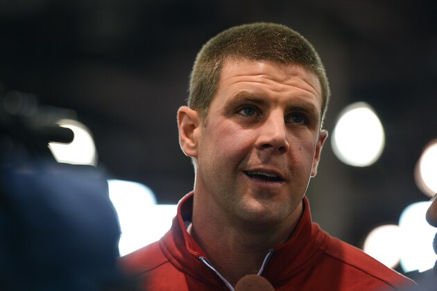 PHOENIX, AZ - JANUARY 09:  Wide receivers coach Billy Napier of the Alabama Crimson Tide talks with the media during Media Day for the College Football Playoff National Championship at Phoenix Convention Center on January 9, 2016 in Phoenix, Arizona.  (Photo by Jennifer Stewart/Getty Images)