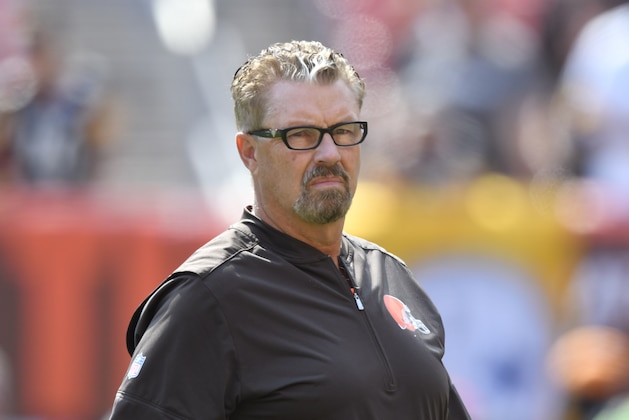 Cleveland Browns defensive coordinator Gregg Williams stands on the field before an NFL football game against the Pittsburgh Steelers, Sunday, Sept. 10, 2017, in Cleveland. Pittsburgh won 21-18. (AP Photo/David Richard)