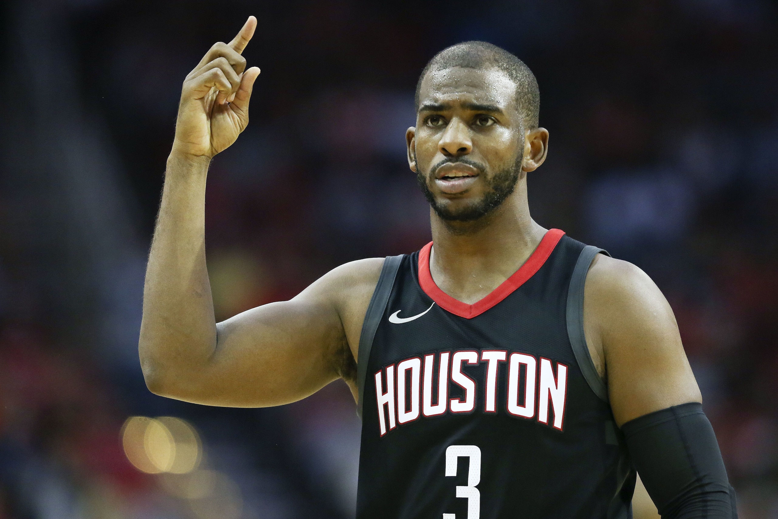 Houston Rockets guard Chris Paul reacts after he was fouled during the second half of an NBA basketball game against the New York Knicks, Saturday, Nov. 25, 2017, in Houston. Paul thought it should have been a shooting foul. Houston won 117-102. (AP Photo/Eric Christian Smith) Houston Rockets guard Chris Paul reacts after he was fouled during the second half of an NBA basketball game against the New York Knicks, Saturday, Nov. 25, 2017, in Houston. Paul thought it should have been a shooting foul. Houston won 117-102. (AP Photo/Eric Christian Smith)