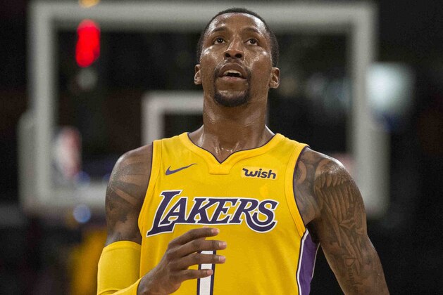 Los Angeles Lakers guard Kentavious Caldwell-Pope during the second half of an NBA basketball game Tuesday, Oct. 31, 2017, in Los Angeles. (AP Photo/Kyusung Gong)