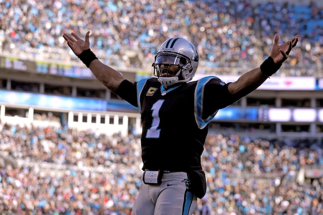 CHARLOTTE, NC - DECEMBER 10:  Cam Newton #1 of the Carolina Panthers reacts after a touchdown against the Minnesota Vikings in the third quarter during their game at Bank of America Stadium on December 10, 2017 in Charlotte, North Carolina.  (Photo by Streeter Lecka/Getty Images)