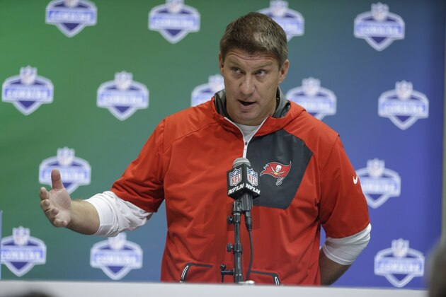 Tampa Bay Buccaneers general manager Jason Licht speaks during a press conference at the NFL Combine in Indianapolis, Wednesday, March 1, 2017. (AP Photo/Michael Conroy)