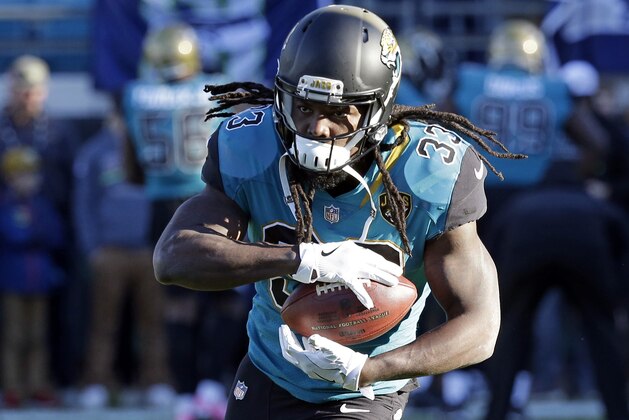 Jacksonville Jaguars running back Chris Ivory warms up before an NFL football game against the Seattle Seahawks, Sunday, Dec. 10, 2017, in Jacksonville, Fla. (AP Photo/John Raoux)
