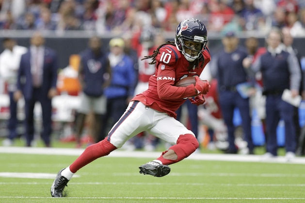 Houston Texans wide receiver DeAndre Hopkins (10) during the first half of an NFL football game against the San Francisco 49ers, Sunday, Dec. 10, 2017, in Houston. (AP Photo/Michael Wyke)