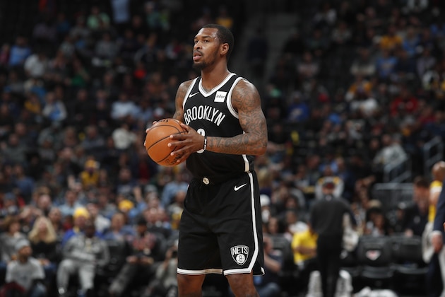 Brooklyn Nets guard Sean Kilpatrick (6) in the second half of an NBA basketball game Tuesday, Nov. 7, 2017, in Denver. The Nuggets won 112-104. (AP Photo/David Zalubowski)