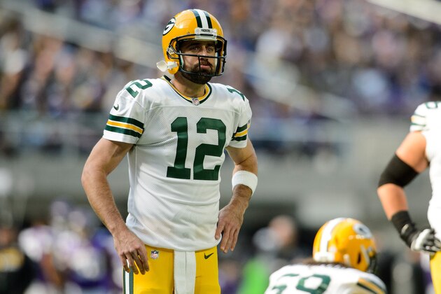 MINNEAPOLIS, MN - OCTOBER 15: Aaron Rodgers #12 of the Green Bay Packers looks on during the game against the Minnesota Vikings on October 15, 2017 at US Bank Stadium in Minneapolis, Minnesota. (Photo by Hannah Foslien/Getty Images)