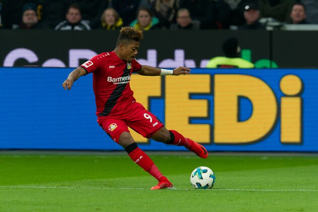 LEVERKUSEN, GERMANY - DECEMBER 02: Leon Bailey of Leverkusen controls the ball during the Bundesliga match between Bayer 04 Leverkusen and Borussia Dortmund at BayArena on December 2, 2017 in Leverkusen, Germany. (Photo by TF-Images/TF-Images via Getty Images)