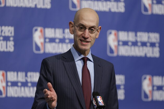 NBA Commissioner Adam Silver announces in Indianapolis, Wednesday, Dec. 13, 2017 that Indianapolis will host the 2021 NBA All-Star game . (AP Photo/Michael Conroy)