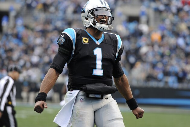 Carolina Panthers' Cam Newton (1) celebrates a touchdown against the Green Bay Packers during the second half of an NFL football game in Charlotte, N.C., Sunday, Dec. 17, 2017. (AP Photo/Mike McCarn)