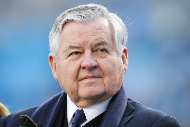 Carolina Panthers team owner Jerry Richardson drives around the field on his golf cart before his team takes on the Tampa Bay Buccaneers during an NFL game in Charlotte, N.C. on Sunday, Jan. 3, 2016. (Chris Keane/AP Images for Panini)