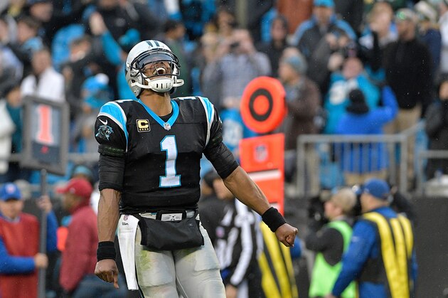 CHARLOTTE, NC - DECEMBER 17:  Cam Newton #1 of the Carolina Panthers reacts after a game-clinching fumble by the Green Bay Packers during their game at Bank of America Stadium on December 17, 2017 in Charlotte, North Carolina. The Panthers won 31-24.  (Photo by Grant Halverson/Getty Images)
