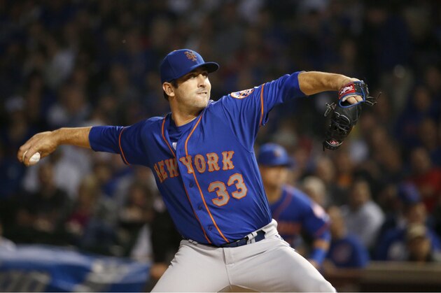 New York Mets starting pitcher Matt Harvey delivers during the first inning of the team's baseball game against the Chicago Cubs on Wednesday, Sept. 13, 2017, in Chicago. (AP Photo/Charles Rex Arbogast)