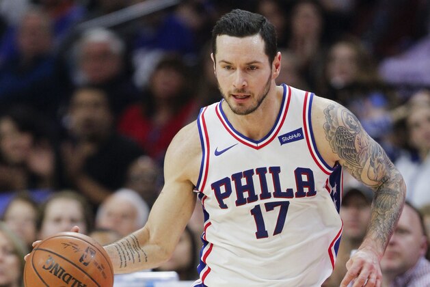 Philadelphia 76ers forward JJ Redick (17) in action during an NBA basketball game against the Orlando Magic, Saturday, Nov. 25, 2017, in Philadelphia. (AP Photo/Laurence Kesterson)