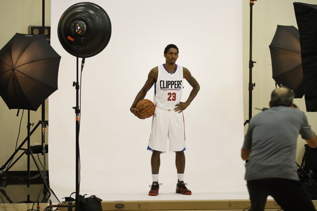 Los Angeles Clippers' Lou Williams poses for photos after an NBA basketball news conference Tuesday, July 18, 2017, in Los Angeles. (AP Photo/Jae C. Hong)