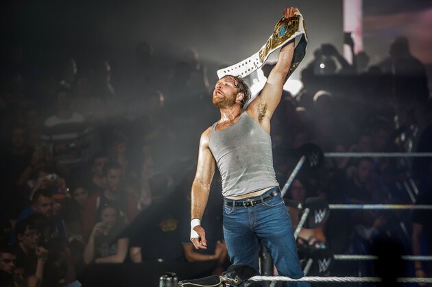 Dean Ambrose celebrates victory over the Wiz during the WWE show at Zenith Arena on may 09, 2017 in Lille, France. / AFP PHOTO / PHILIPPE HUGUEN        (Photo credit should read PHILIPPE HUGUEN/AFP/Getty Images)