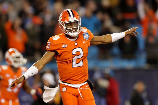 CHARLOTTE, NC - DECEMBER 02:  Kelly Bryant #2 of the Clemson Tigers reacts after a touchdown against the Miami Hurricanes in the third quarter during the ACC Football Championship at Bank of America Stadium on December 2, 2017 in Charlotte, North Carolina.  (Photo by Streeter Lecka/Getty Images)
