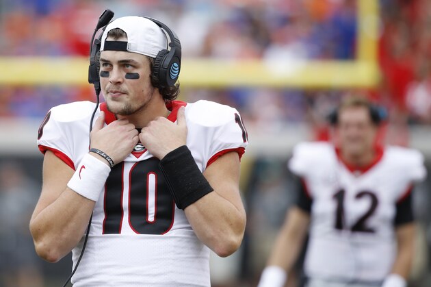 JACKSONVILLE, FL - OCTOBER 28: Jacob Eason #10 of the Georgia Bulldogs looks on during a game against the Florida Gators at EverBank Field on October 28, 2017 in Jacksonville, Florida. Georgia defeated Florida 42-7. (Photo by Joe Robbins/Getty Images) JACKSONVILLE, FL - OCTOBER 28: Jacob Eason #10 of the Georgia Bulldogs looks on during a game against the Florida Gators at EverBank Field on October 28, 2017 in Jacksonville, Florida. Georgia defeated Florida 42-7. (Photo by Joe Robbins/Getty Images)
