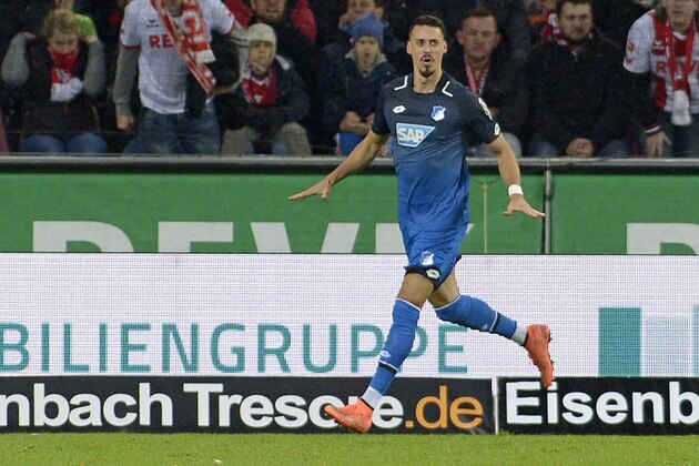 COLOGNE, GERMANY - NOVEMBER 05: Sandro Wagner of Hoffenheim celebrates after scoring his team`s third goal during the Bundesliga match between 1. FC Koeln and TSG 1899 Hoffenheim at RheinEnergieStadion on November 5, 2017 in Cologne, Germany. (Photo by TF-Images/TF-Images via Getty Images)