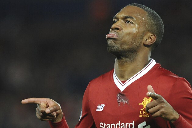 Liverpool's Daniel Sturridge celebrates after scoring his side's third goal during the Champions League Group E soccer match between Liverpool and Maribor at Anfield, Liverpool, England, Wednesday Nov. 1, 2017. (AP Photo/Rui Vieira)