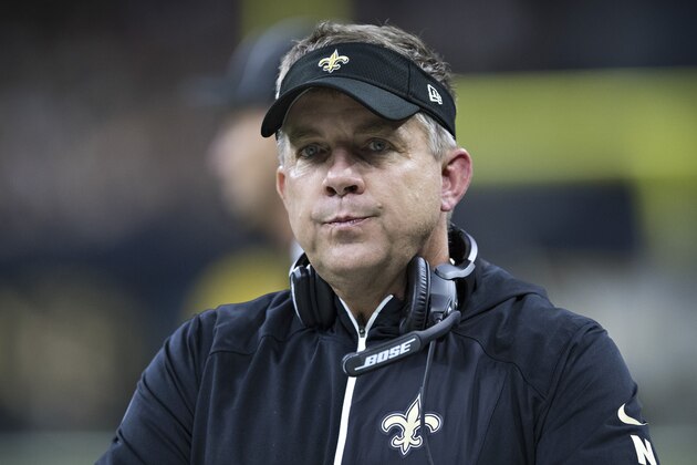 NEW ORLEANS, LA - NOVEMBER 19:  Head Coach Sean Payton of the New Orleans Saints on the sidelines during a game against the Washington Redskins at Mercedes-Benz Superdome on November 19, 2017 in New Orleans, Louisiana.  Saints defeated the Redskins 34-31.  (Photo by Wesley Hitt/Getty Images)