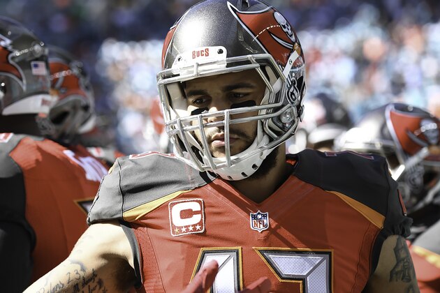 MIAMI GARDENS, FL - NOVEMBER 19: Mike Evans #13 of the Tampa Bay Buccaneers  looks on before a NFL game against the Miami Dolphins at Hard Rock Stadium on November 19, 2017 in Miami Gardens, Florida.  (Photo by Ron Elkman/Sports Imagery/ Getty Images)