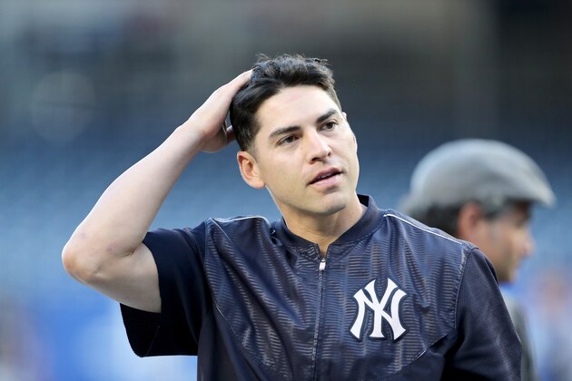 NEW YORK, NY - OCTOBER 03:  Jacoby Ellsbury #22 of the New York Yankees looks on during batting practice prior to the American League Wild Card Game against the Minnesota Twins at Yankee Stadium on October 3, 2017 in the Bronx borough of New York City.  (Photo by Elsa/Getty Images)