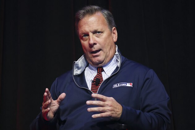 IMAGE DISTRIBUTED FOR MLB ADVANCED MEDIA - Bob Bowman, President & CEO, MLB Advanced Media, speaks as he is interviewed by Darren Rovell, sports business analyst for ESPN, during the Inaugural NYVC Sports Venture Series at Advertising Week in midtown Manhattan, Thursday, Oct. 2, 2014, in New York. (AP Images/John Minchillo) IMAGE DISTRIBUTED FOR MLB ADVANCED MEDIA - Bob Bowman, President & CEO, MLB Advanced Media, speaks as he is interviewed by Darren Rovell, sports business analyst for ESPN, during the Inaugural NYVC Sports Venture Series at Advertising Week in midtown Manhattan, Thursday, Oct. 2, 2014, in New York. (AP Images/John Minchillo)