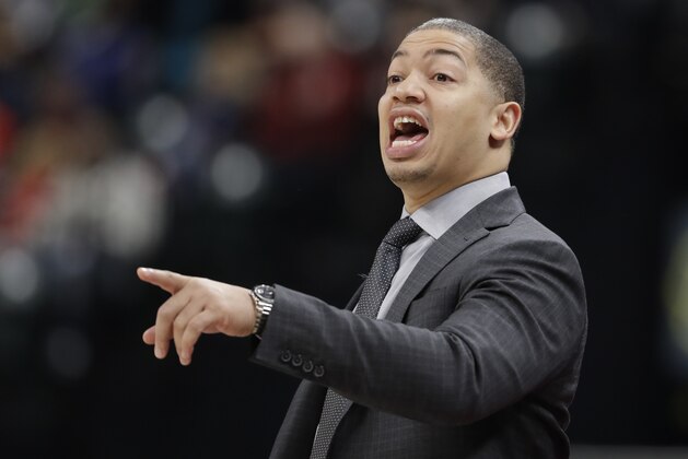 Cleveland Cavaliers head coach Tyronn Lue gives instructions during the second half of an NBA basketball game against the Indiana Pacers, Friday, Dec. 8, 2017, in Indianapolis. The Pacers won 106-102. (AP Photo/Darron Cummings)