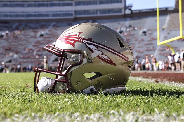 TALLAHASSEE, FL - DECEMBER 2: A general view of a Florida State Seminoles Helmet on the field before the game against the Louisiana Monroe Warhawks at Doak Campbell Stadium on Bobby Bowden Field on December 2, 2017 in Tallahassee, Florida. Florida State defeated Louisiana Monroe 42 to 10. (Photo by Don Juan Moore/Getty Images)