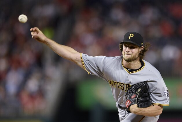 Pittsburgh Pirates starting pitcher Gerrit Cole throws during the first inning of a baseball game against the Washington Nationals, Friday, Sept. 29, 2017, in Washington. (AP Photo/Nick Wass)