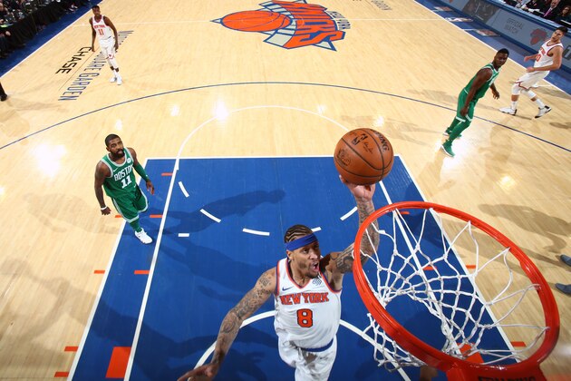 NEW YORK, NY - DECEMBER 21:  Michael Beasley #8 of the New York Knicks goes to the basket against the Boston Celtics on December 21, 2017 at Madison Square Garden in New York City, New York.  NOTE TO USER: User expressly acknowledges and agrees that, by downloading and or using this photograph, User is consenting to the terms and conditions of the Getty Images License Agreement. Mandatory Copyright Notice: Copyright 2017 NBAE  (Photo by Nathaniel S. Butler/NBAE via Getty Images)