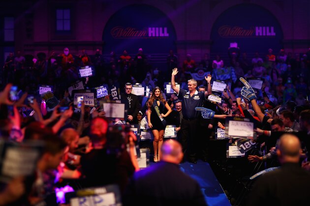 LONDON, ENGLAND - DECEMBER 22:  Steve Beaton of England waits to walk on the stage prior to his match against Vincent Van Der Voort of the Netherlands on day nine of the 2018 William Hill PDC World Darts Championships at Alexandra Palace on December 22, 2017 in London, England.  (Photo by Naomi Baker/Getty Images)