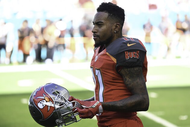 MIAMI GARDENS, FL - NOVEMBER 19: DeSean Jackson #11 of the Tampa Bay Buccaneers  looks on before a NFL game against the Miami Dolphins at Hard Rock Stadium on November 19, 2017 in Miami Gardens, Florida.  (Photo by Ron Elkman/Sports Imagery/ Getty Images)