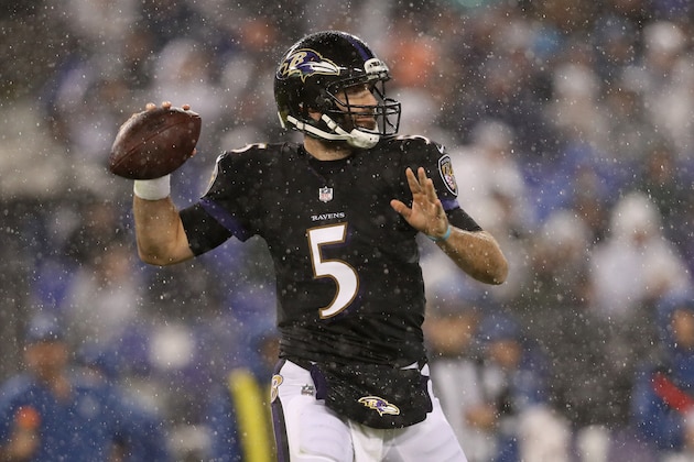 BALTIMORE, MD - DECEMBER 23: Quarterback Joe Flacco #5 of the Baltimore Ravens throws the ball in the third quarter against the Indianapolis Colts at M&T Bank Stadium on December 23, 2017 in Baltimore, Maryland. (Photo by Patrick Smith/Getty Images)