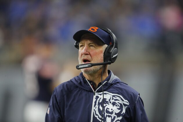 Chicago Bears head coach John Fox watches against the Detroit Lions during an NFL football game in Detroit, Saturday, Dec. 16, 2017. (AP Photo/Paul Sancya)